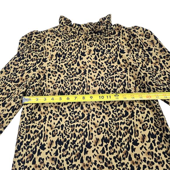 J Crew Women Size Small Animal Print Long Sleeve Blouse High Ruffle Neck Office - Picture 5 of 12